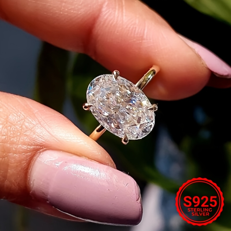 Golden S925 Silver Ring with Oval Claw Setting