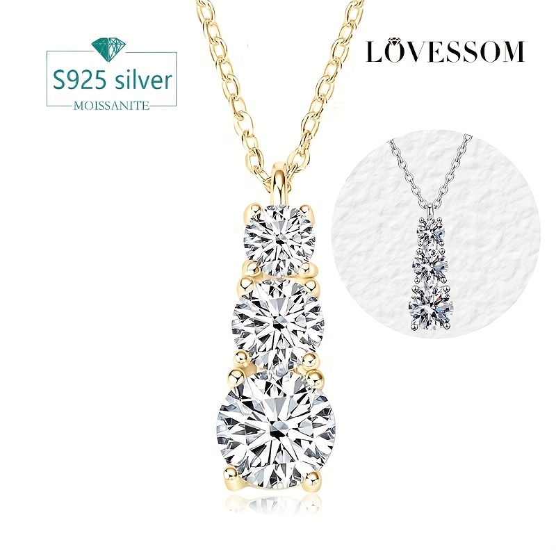 

Lovessom 1.8 Carat Moissanite Pendant Necklace, 925 Sterling Silver, 18k Golden Plated, Y2k Coquette Style, Elegant , , Valentine's Day Gift, All