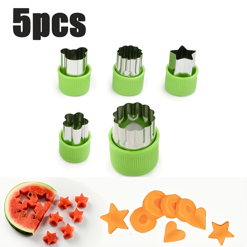 TEMU 5pcs Fruit Vegetable Cutter Set, Stainless Steel Food Shape Cutter Molds With Handle, Creative Fruit Slicer For Watermelon Carrot Cucumber