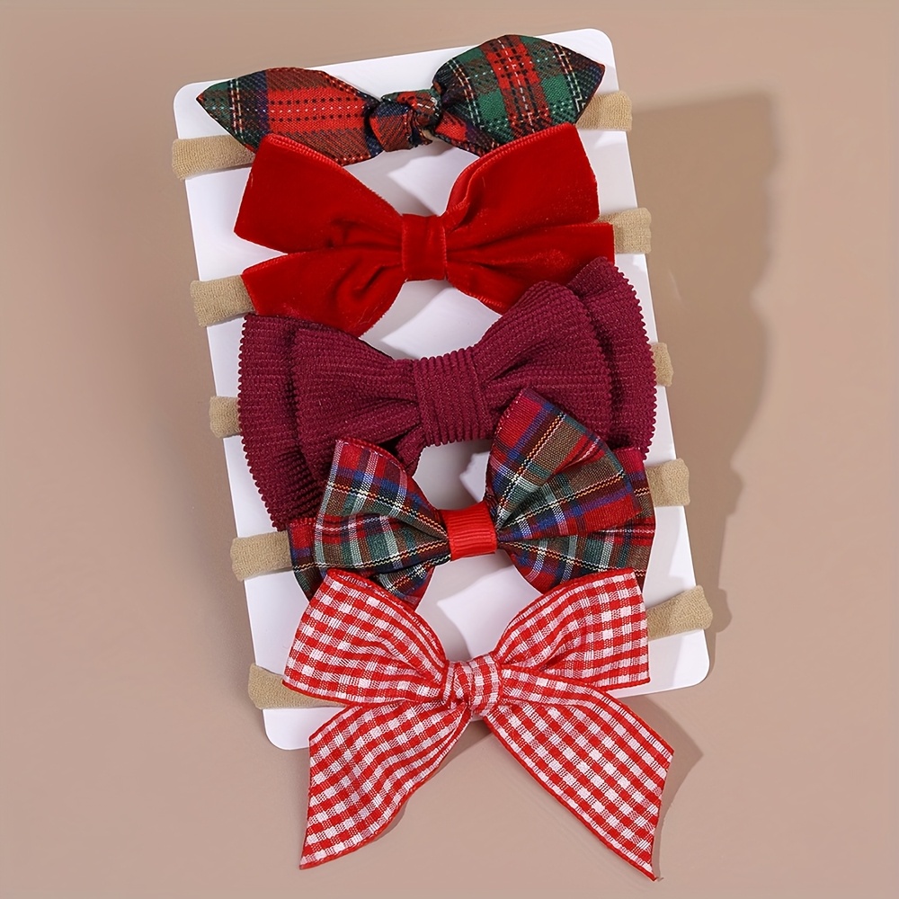 TEMU Natalizie a Quadri con - Serie in Velluto Elastiche, Accessori per Capelli Dolci per Uso , 5 Pezzi