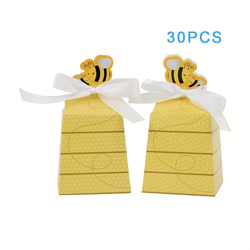 E-shop 30 Stück Papier-Geschenkboxen mit Bienen-Design und Schleifenverzierungen, geeignet für Babypartys, Geburtstage, Partydekoration, Schulbeginn,