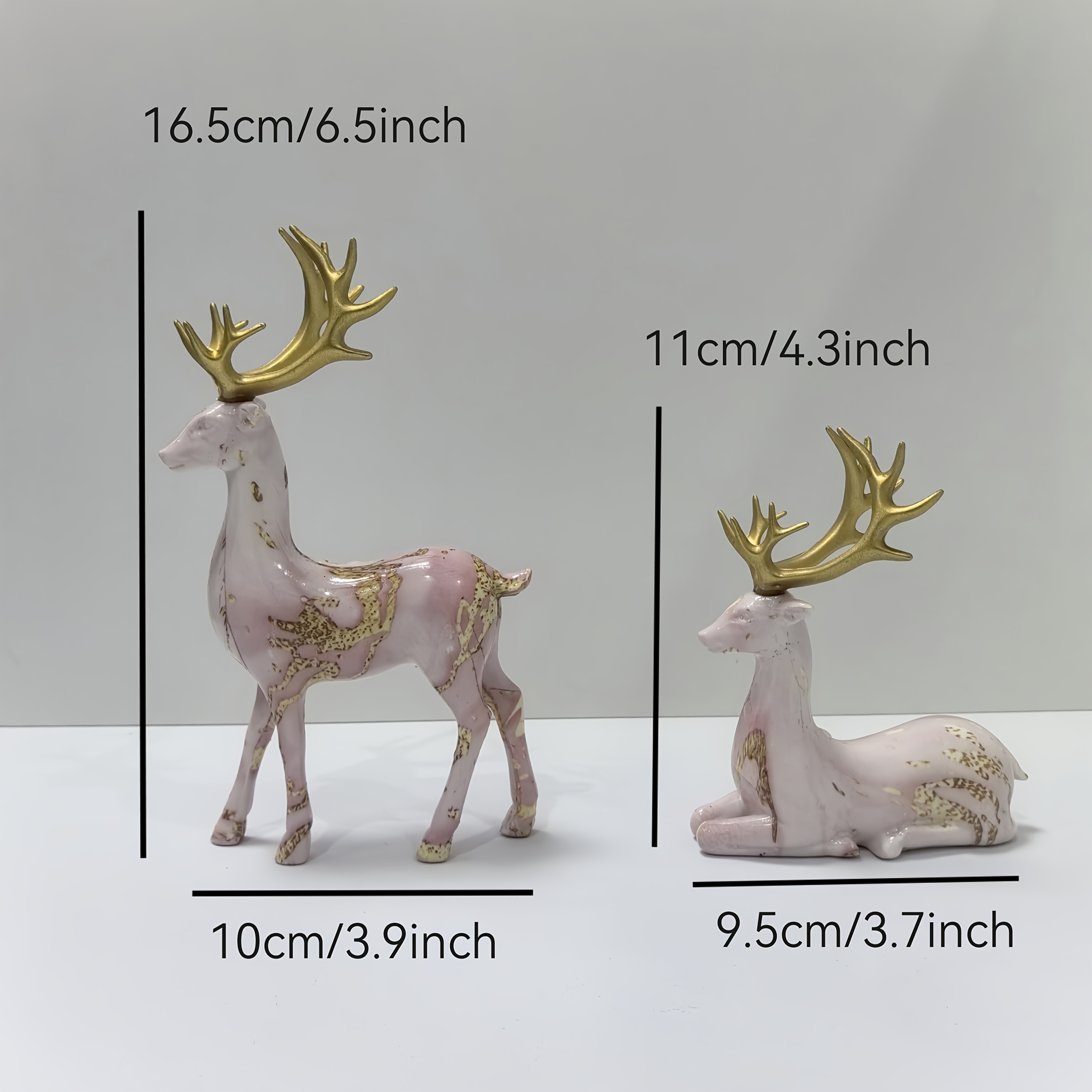 TEMU 2pcs Set Christmas Reindeer Ornament, Golden Powder Marble Texture Resin Reindeer Sculpture With , Christmas Home Party Decoration, Desktop Home