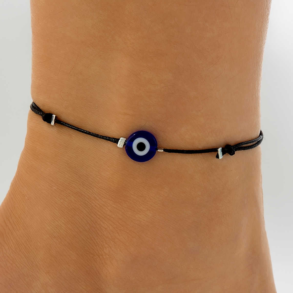 Image of 1pc Minimalist Glass Evil Eye Pendant Anklet With Adjustable Polyester Braided Cord Foot Jewelry, Suitable For Women' Outfits, Parties, And As A Small Gift For , Suitable For