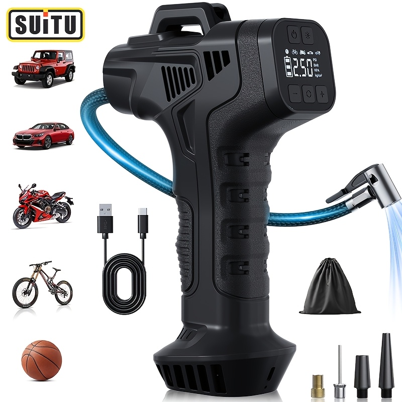 TEMU Suitu Portable Car Tire Air Compressor, Cordless Electric Tire Inflator, Air Pump With Led Light Display, Made Of High-quality Materials,