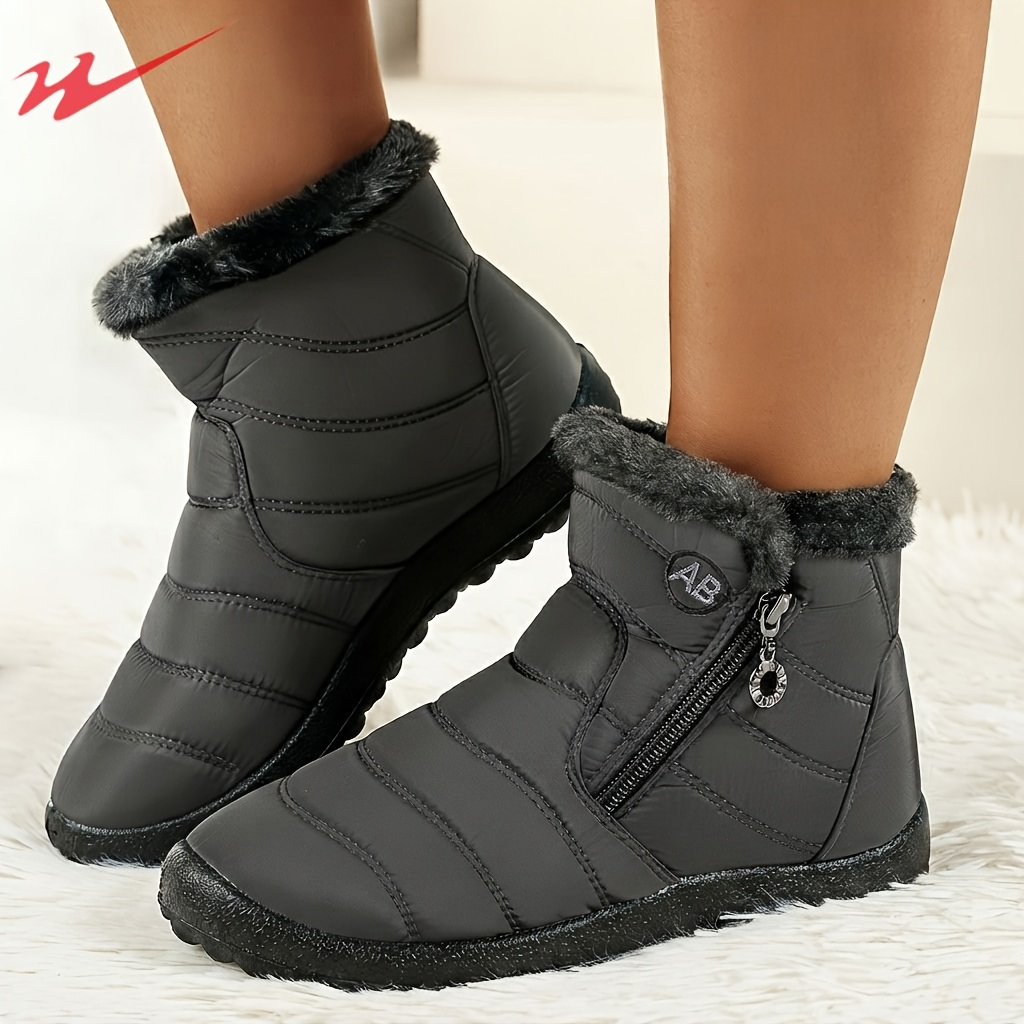 Women's Plush Lined Short Snow Boots with Side Zipper