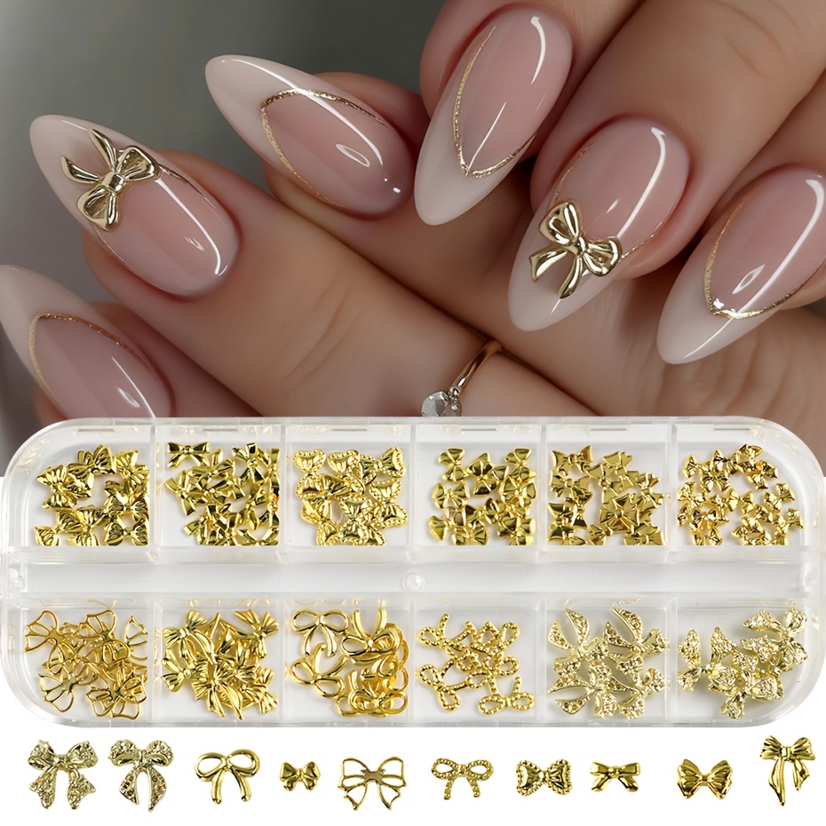 12 Designs Of Nail Art Additions, Featuring Knot Bow Alloy Charms For Nail Decoration, Perfect For Makeup And Manicure Supplies