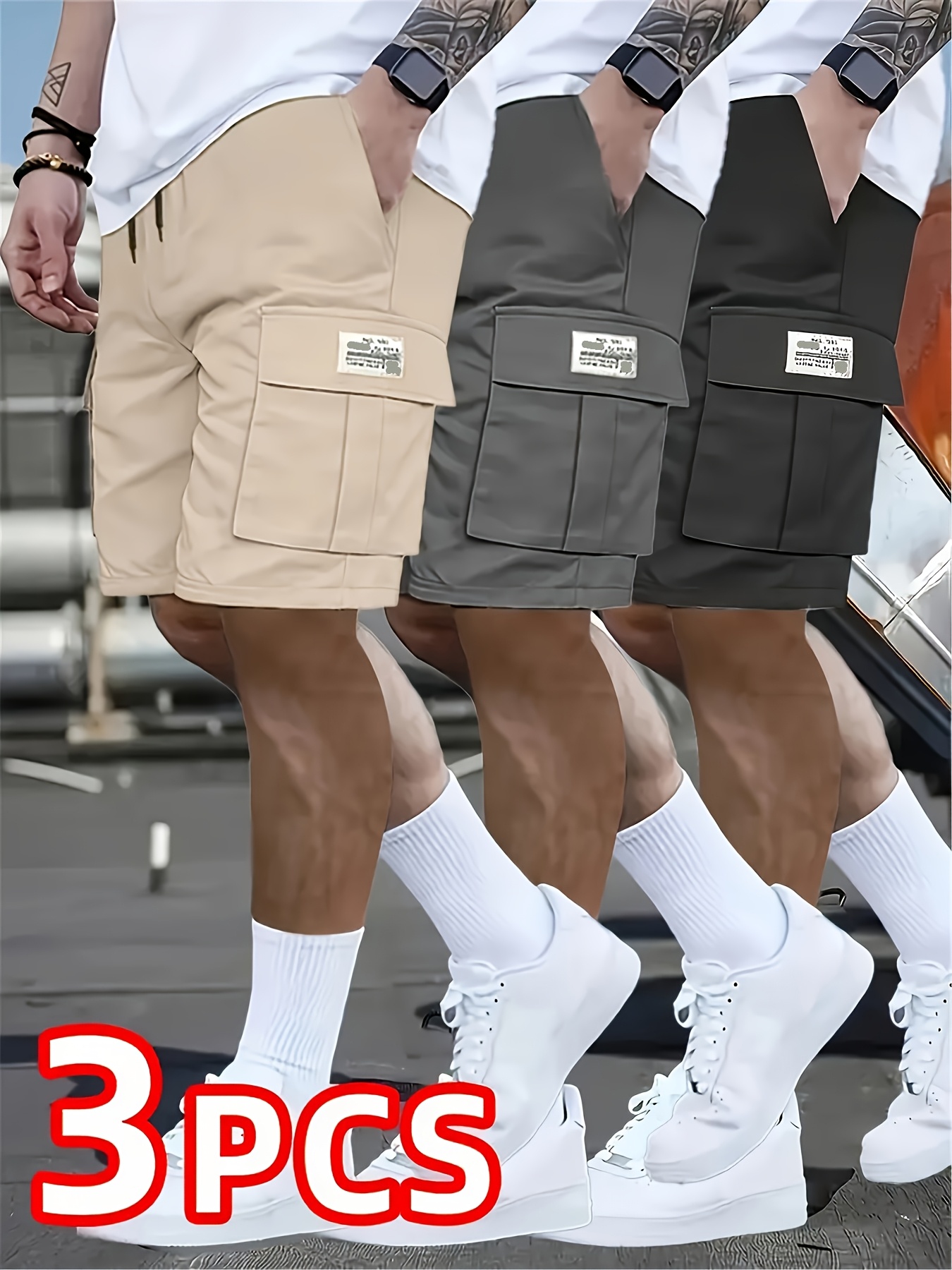 3pcs set mens shorts casual loose shorts   large pocket workwear shorts summer workwear shorts mens five quarter pants ins trendy straight leg casual five quarter shorts couple basketball pants