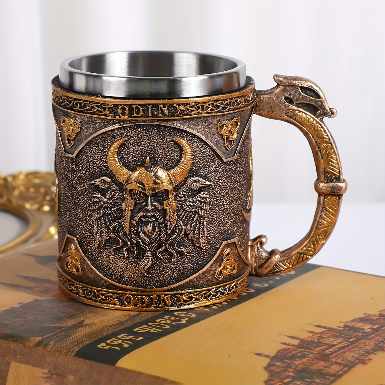 

Stainless Steel Mug - Nordic Mythology Artistic Design, Perfect For Office, Camping & Dining