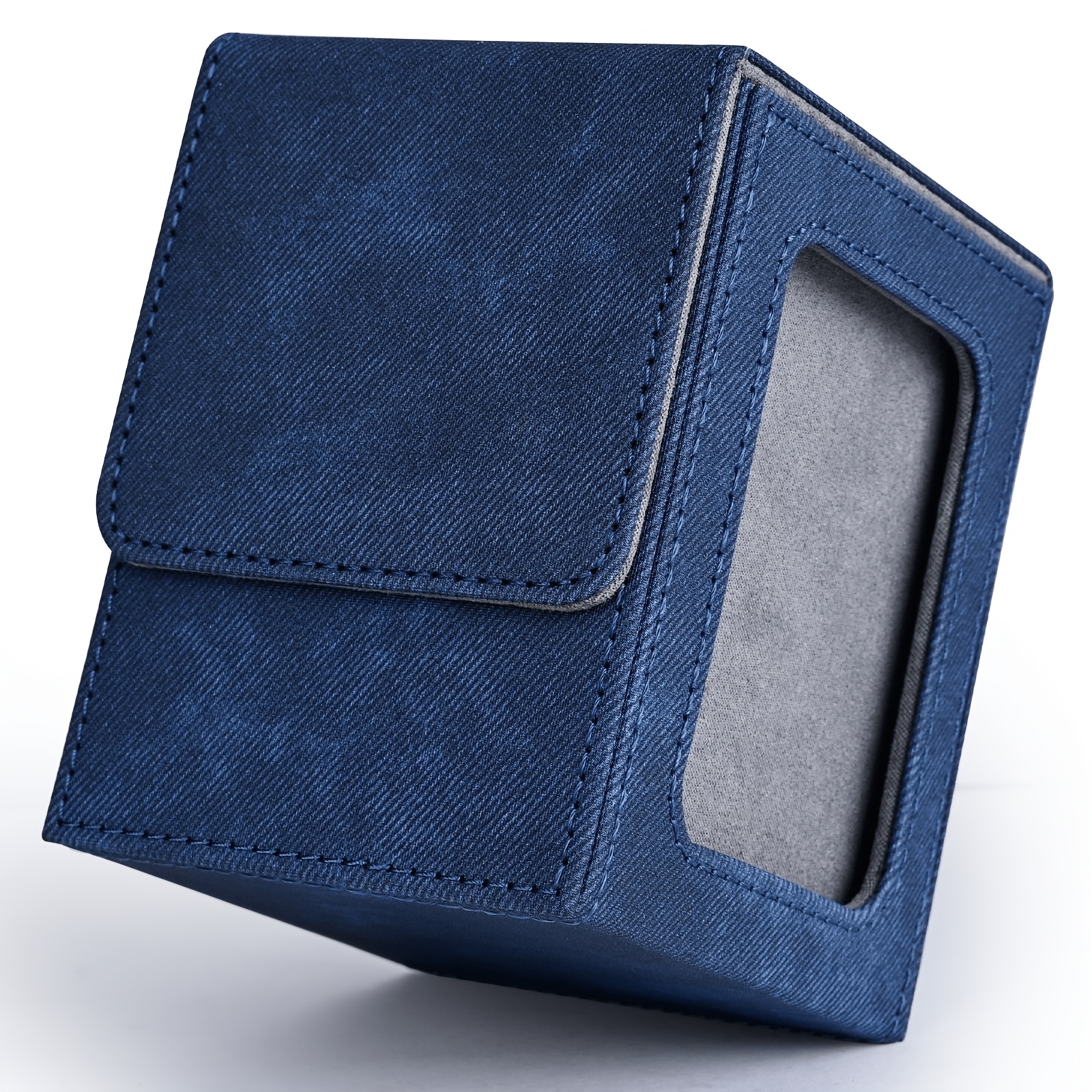 TEMU Card Deck Box With Display Window, Card Storage Case Holds 120+ Single Sleeved Cards, Pu Leather Denim Card Box For Tcg Cards, Sports Cards