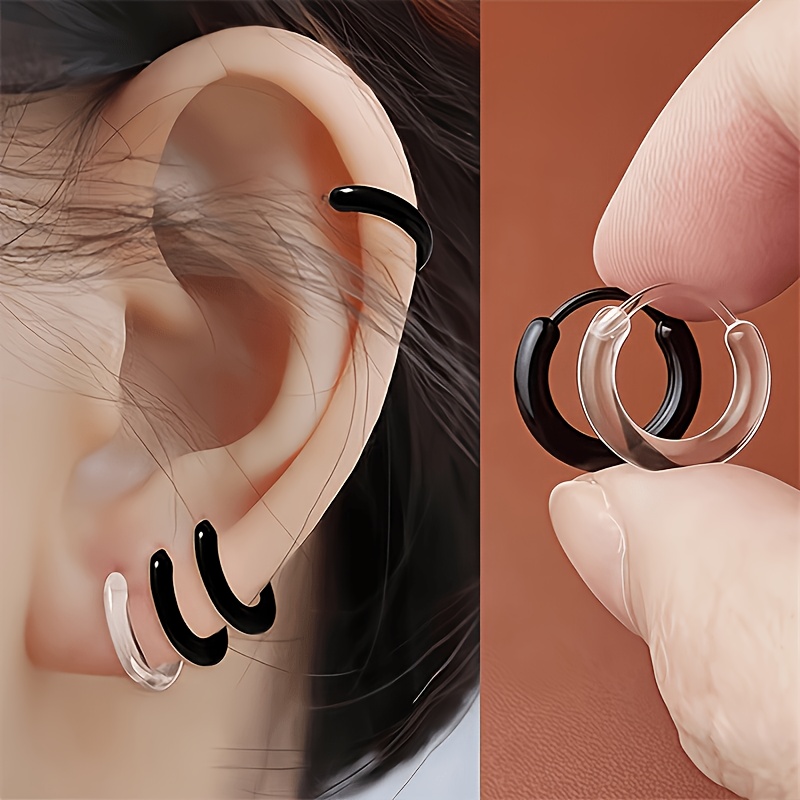 4pcs Minimalist Resin Hoop Earrings Prevent Ear Piercing Clogging