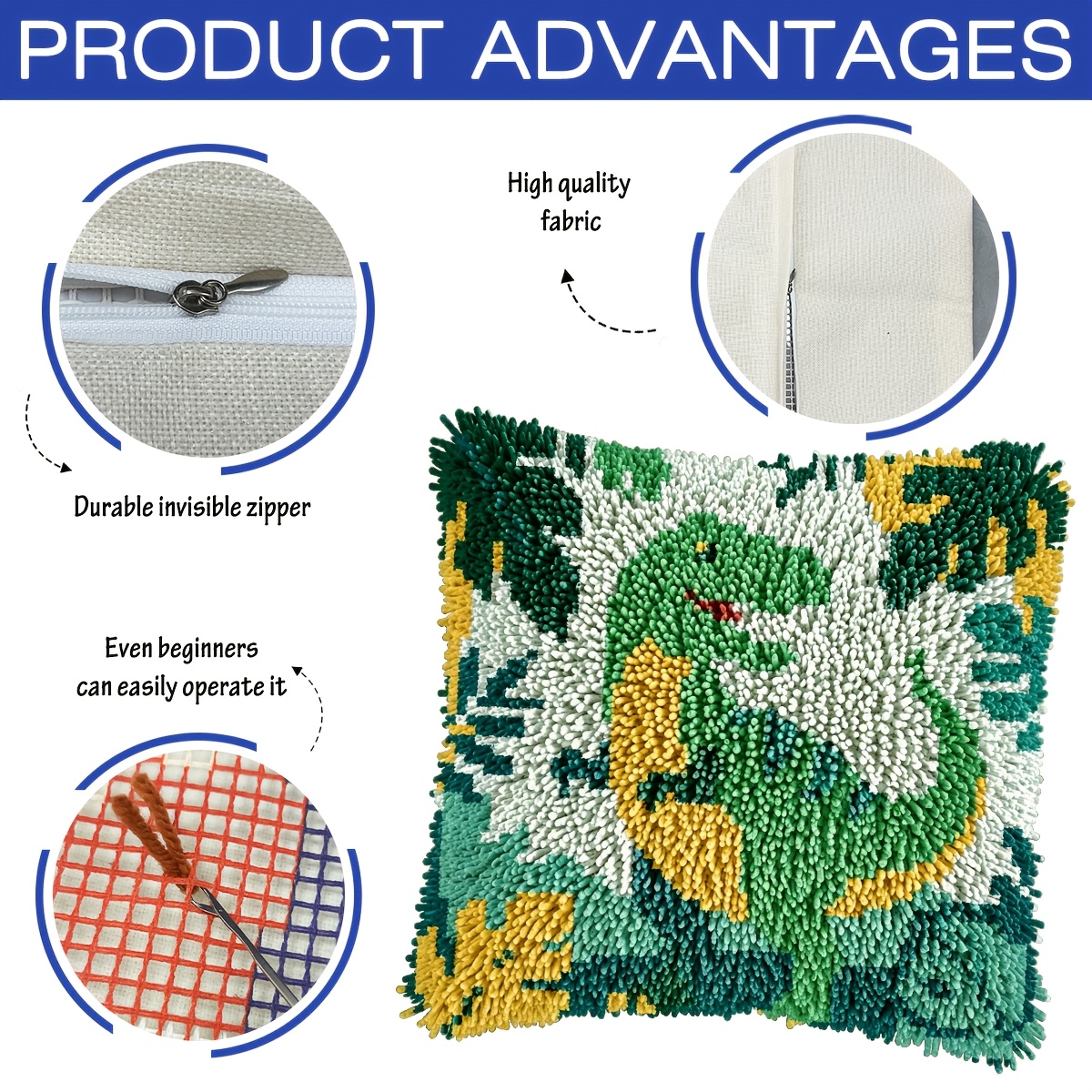 Latch Hook Kit with Cartoon Dinosaurs Printed Pattern