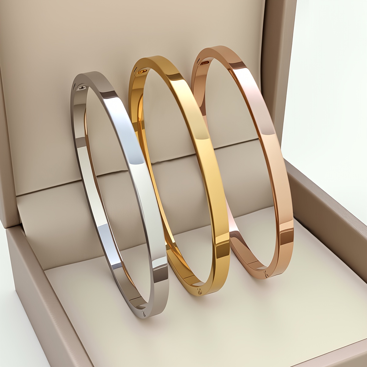 TEMU 3pcs Bracelet pour femme en acier inoxydable de 4 mm, style européen et américain, parfait comme cadeau de mode pour , et