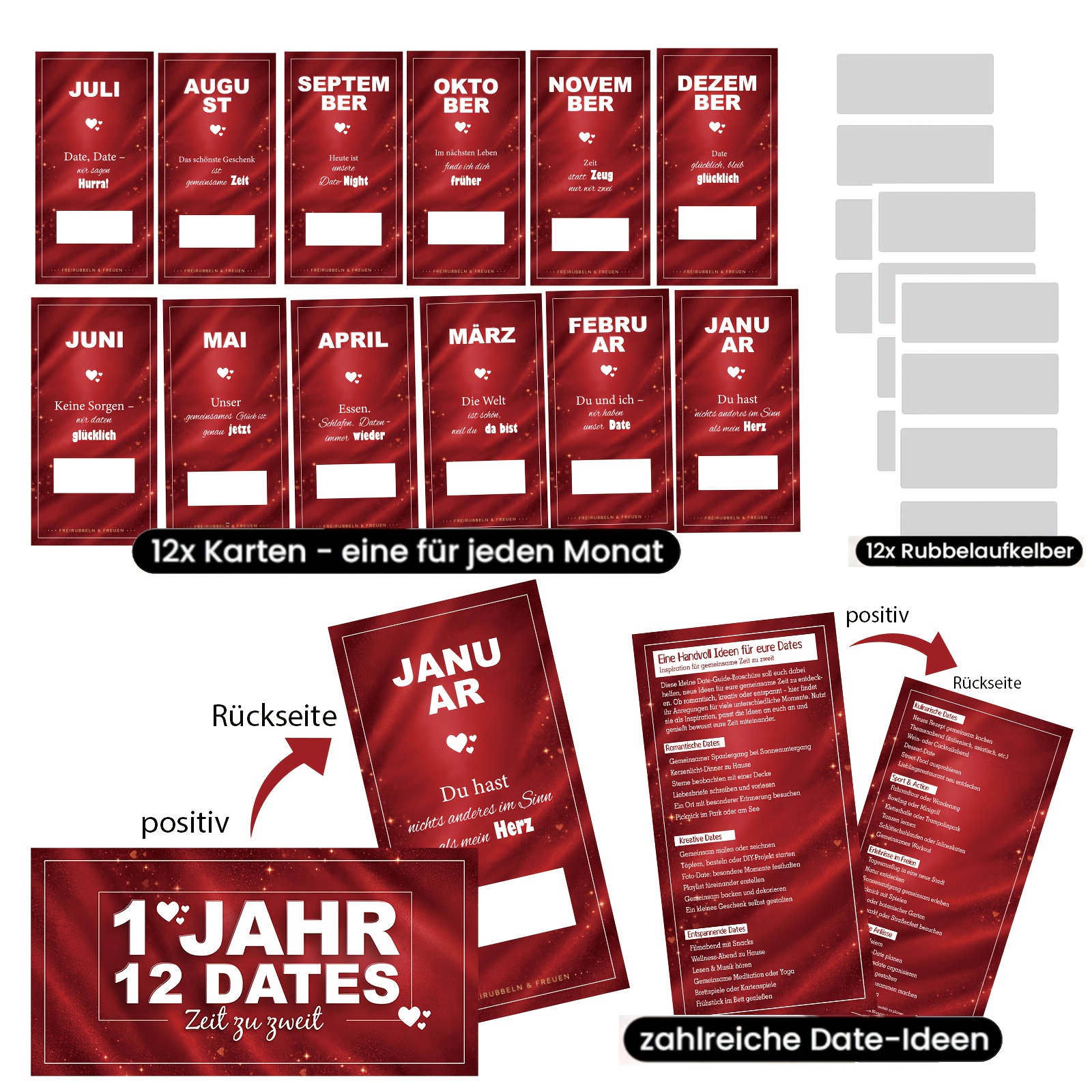 Image of Couple Date Scratch Card | 1 Jahr 12 Dates Zeit Zu Zweit | Time For 2 | Romantic Gift For Couple Anniversary | Date Card Couple Interaction Card Couple Gift With A Date Guide Card