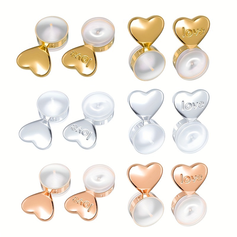 

12-piece Heart-shaped Silicone Earring Backs, 3 Colors - Adjustable Safety Clutches For Studs & Dangles, Secure Fit For Sensitive Ears