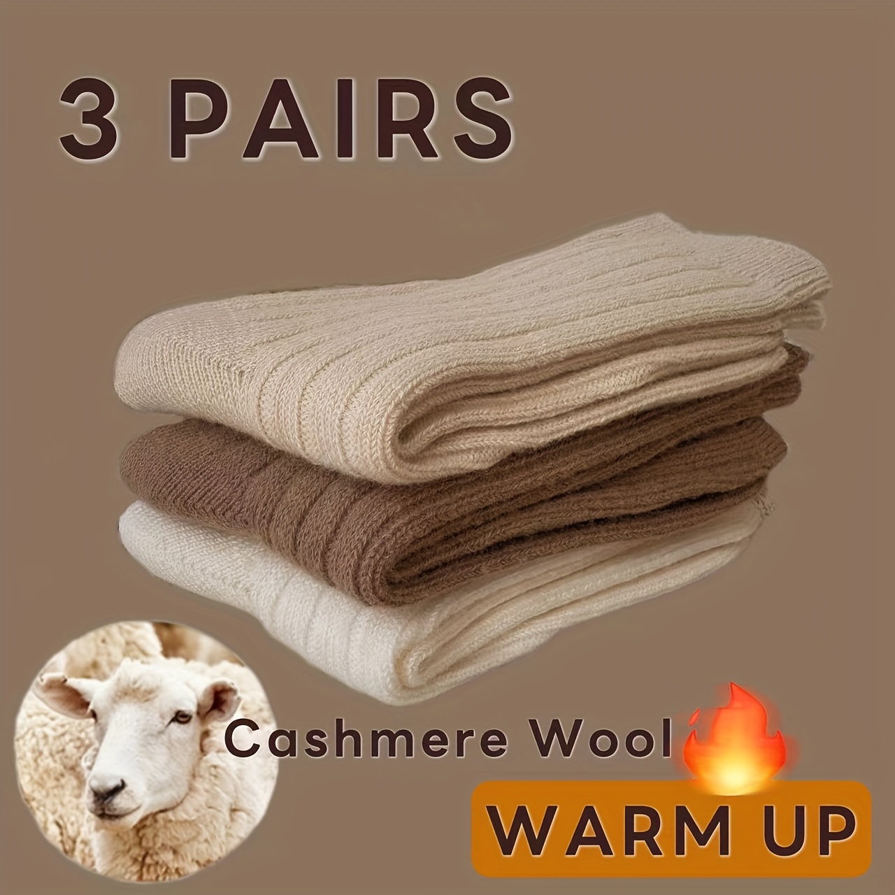 

3 Pairs Women's Cashmere Socks, 45% Acrylic 20% Polyester 8% Polyamide 5% Elastane, Solid Color, Knit Fabric, Warm Floor Socks For Autumn/winter