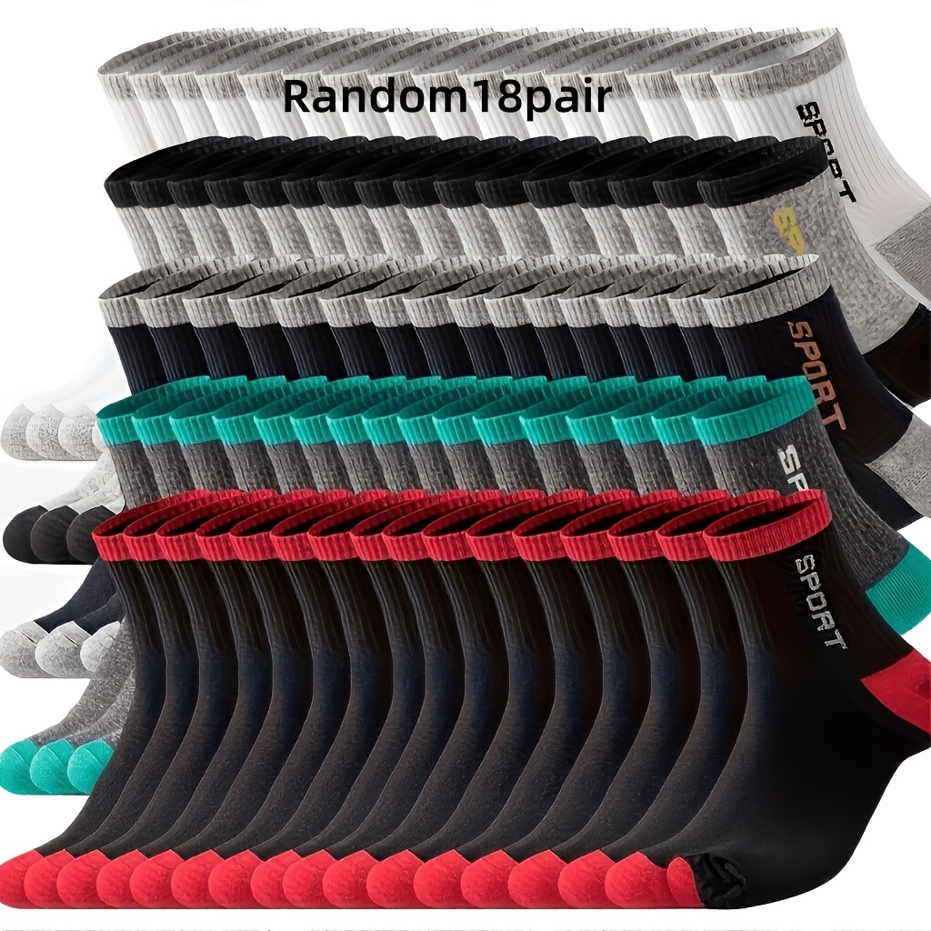 TEMU Random 36pcs (18 Pairs) Unisex Men's Sports Socks, Breathable, Comfortable, Soft, Casual, Easy Running Socks