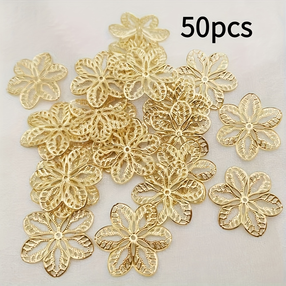 TEMU 50pcs Golden Metal Petal Pendants- Complex Floral , Suitable For Diy Crafts, Jewelry Making, Home Decoration And Handicraft Projects, Jewelry