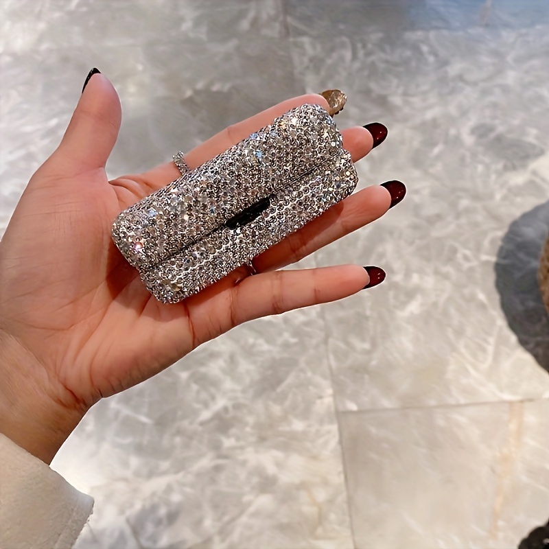 

1pc Luxurious Crystal-encrusted Lipstick Case - Sparkling Design With Mirror, Portable & Waterproof Metal Cosmetic Storage Box For Lipsticks And Compact Powders, Ideal Day Gift, Lipstick Holder