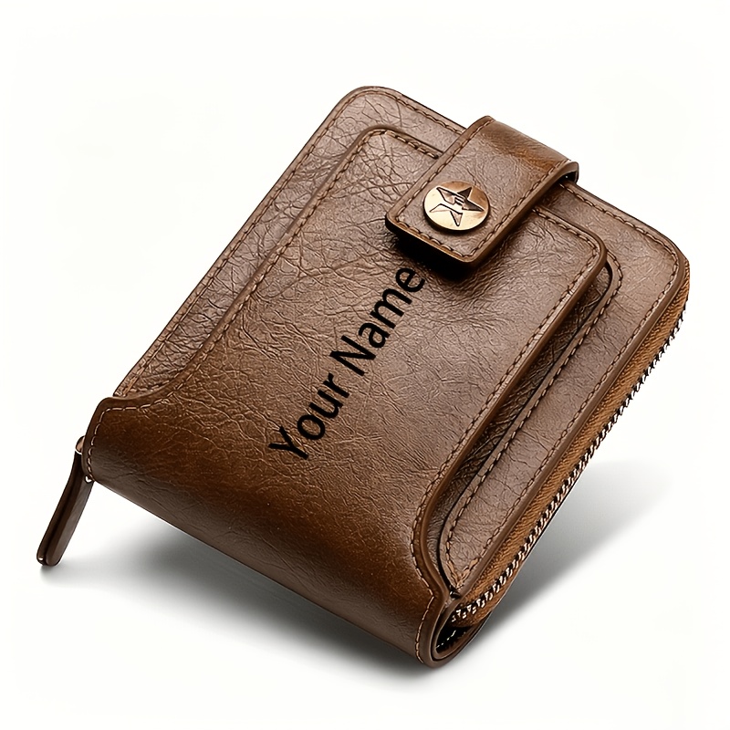 TEMU 1 Customizable Name Wallet Gift, Fashionable Wallet With Snap Closure, Zipper Card Slot Coin Purse, Elegant Father's Day Special Occasion