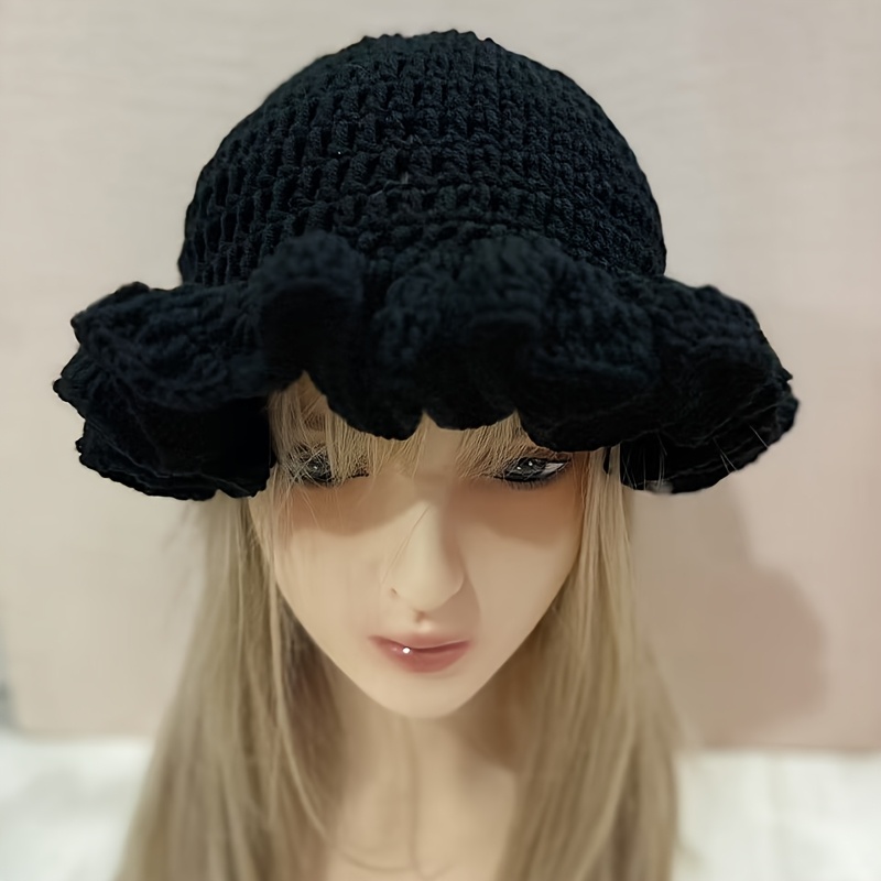 

New Fashionable Personalized Lace Hat, Versatile Pure Handmade Nylon Knitted Hat, Pleated Lace Adult Straw Hat, Fleece Fisherman Hat