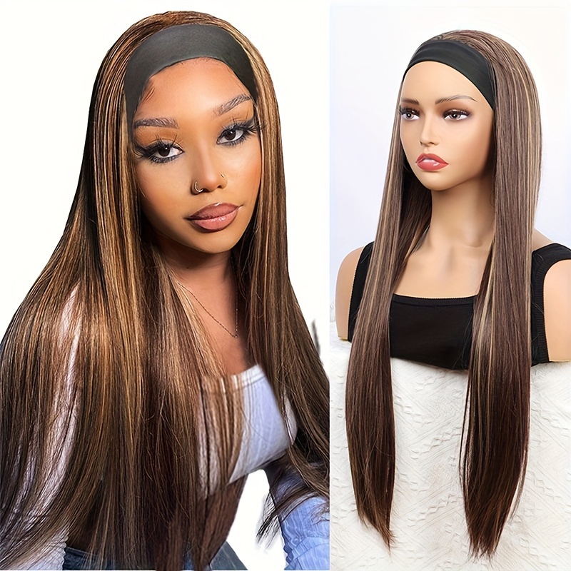 

Headband Wigs 32 Inch Long Straight Hair Wigs With Headbands Synthetic Fiber Hair Replacement Headband Wigs For Women