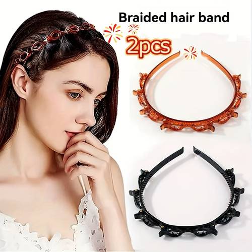 2 stuks gevlochten haarband met laag vlechten & vlecht - retro haarklem voor pony, volume & vlechtstijlen - haaraccessoire voor vlechten, paardenstaarten, knotten - gevlochten haarklem subpakket