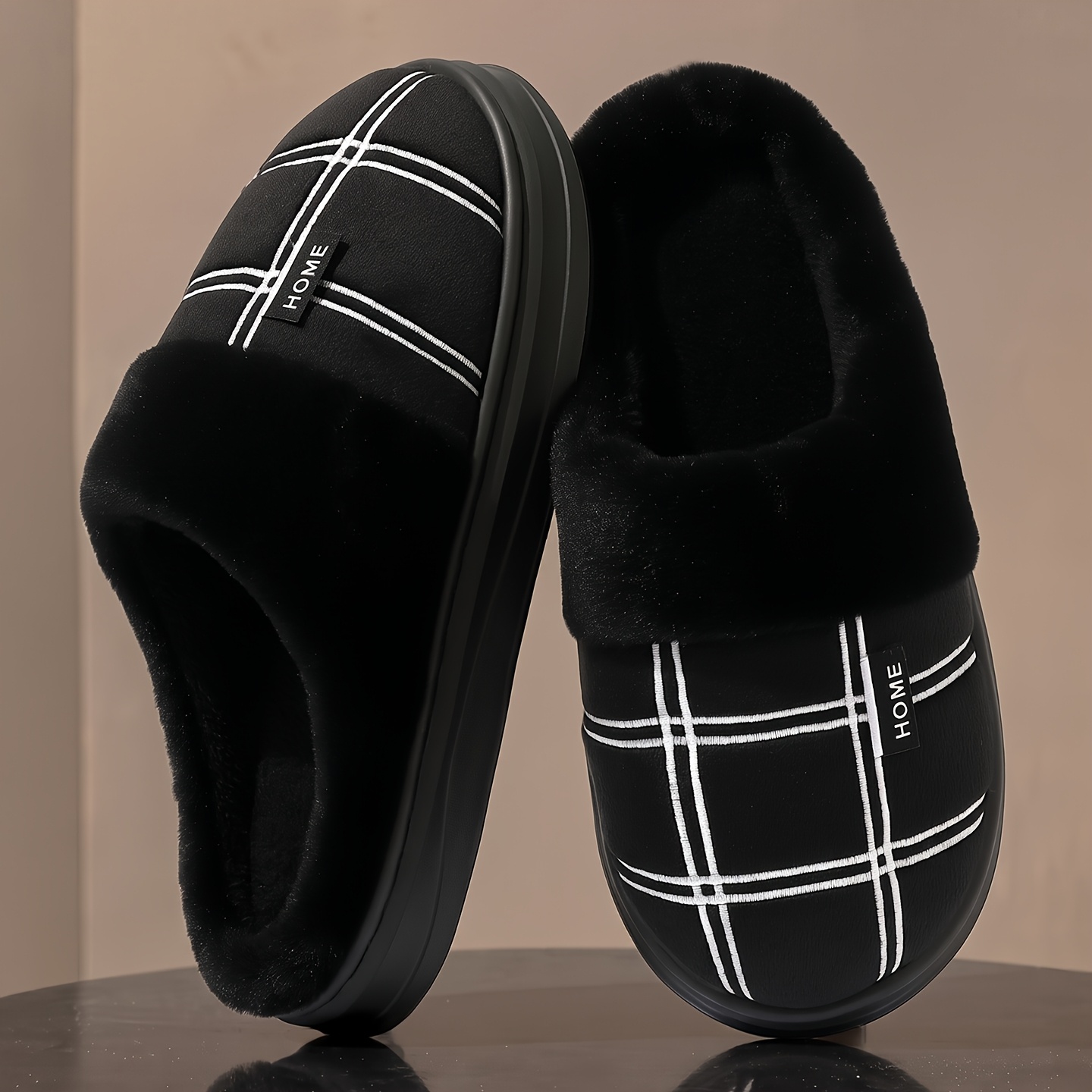 TEMU Fzt Men' & Women' Plush Slippers - Thick Warm Winter House Shoes With Soft Sole & Sole Suitable For Indoor Use, Plus-size Round Toe, Footwear