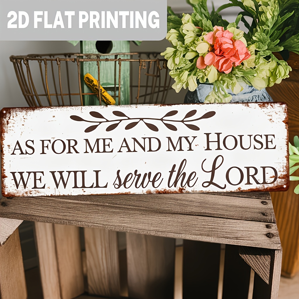 TEMU 2d Flat, 1pc Rustic "as For House Serve The Lord" Metal Sign - Vintage Religious Wall Decor Suitable For Home, Entryway, Kitchen, Bedroom,