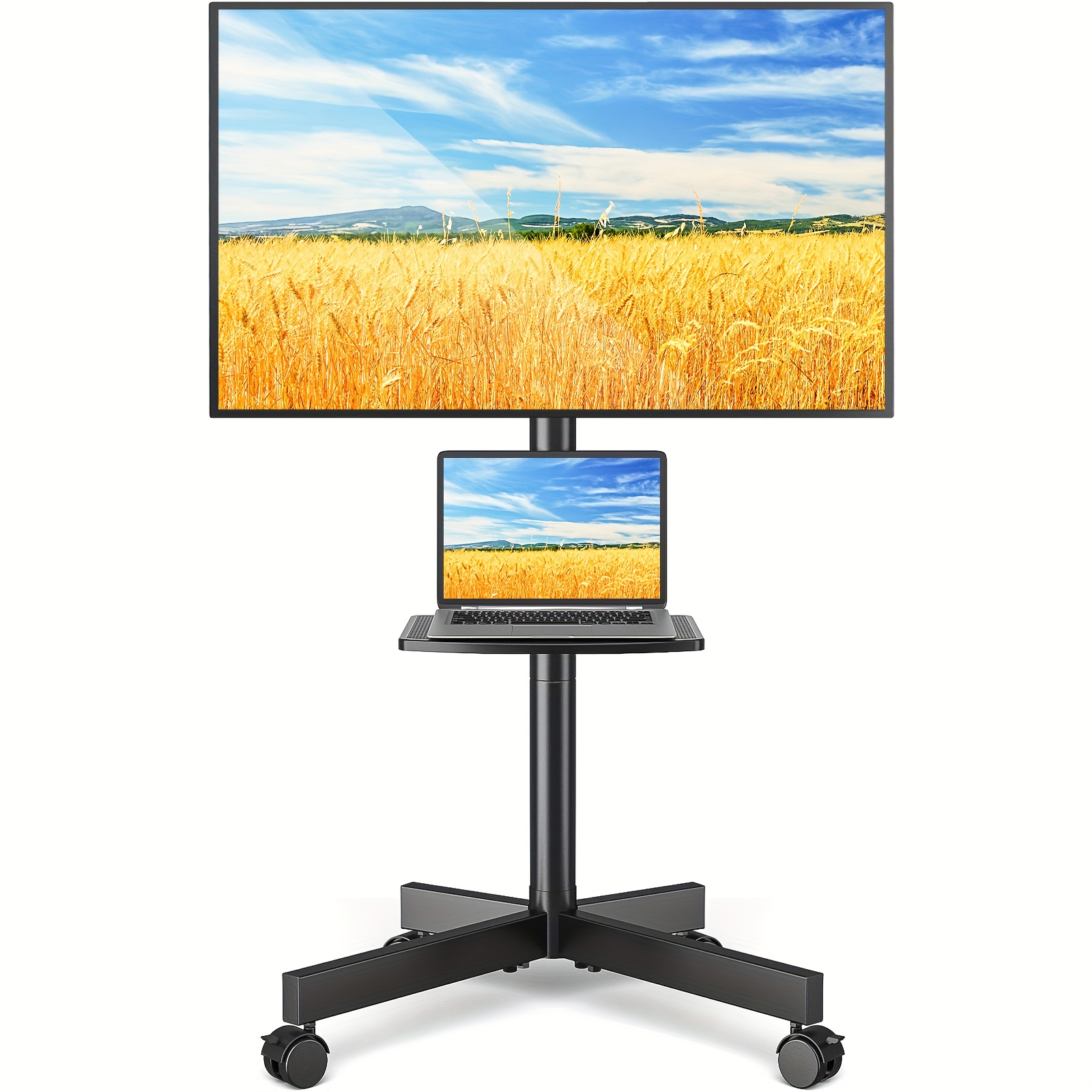 TEMU Height-adjustable Mobile Tv Cart On Wheels For 23 To 60 Inch Tvs, With Shelf & 85lb Capacity, Fits Vesa 400x400