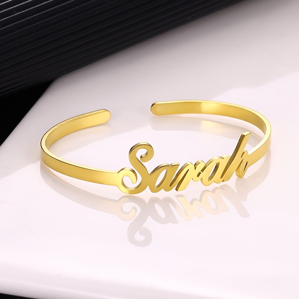 

Personalized Simple Diy Customized English Letter Name Open Bangle Cuff Bracelet For Women (customized Only English Language)