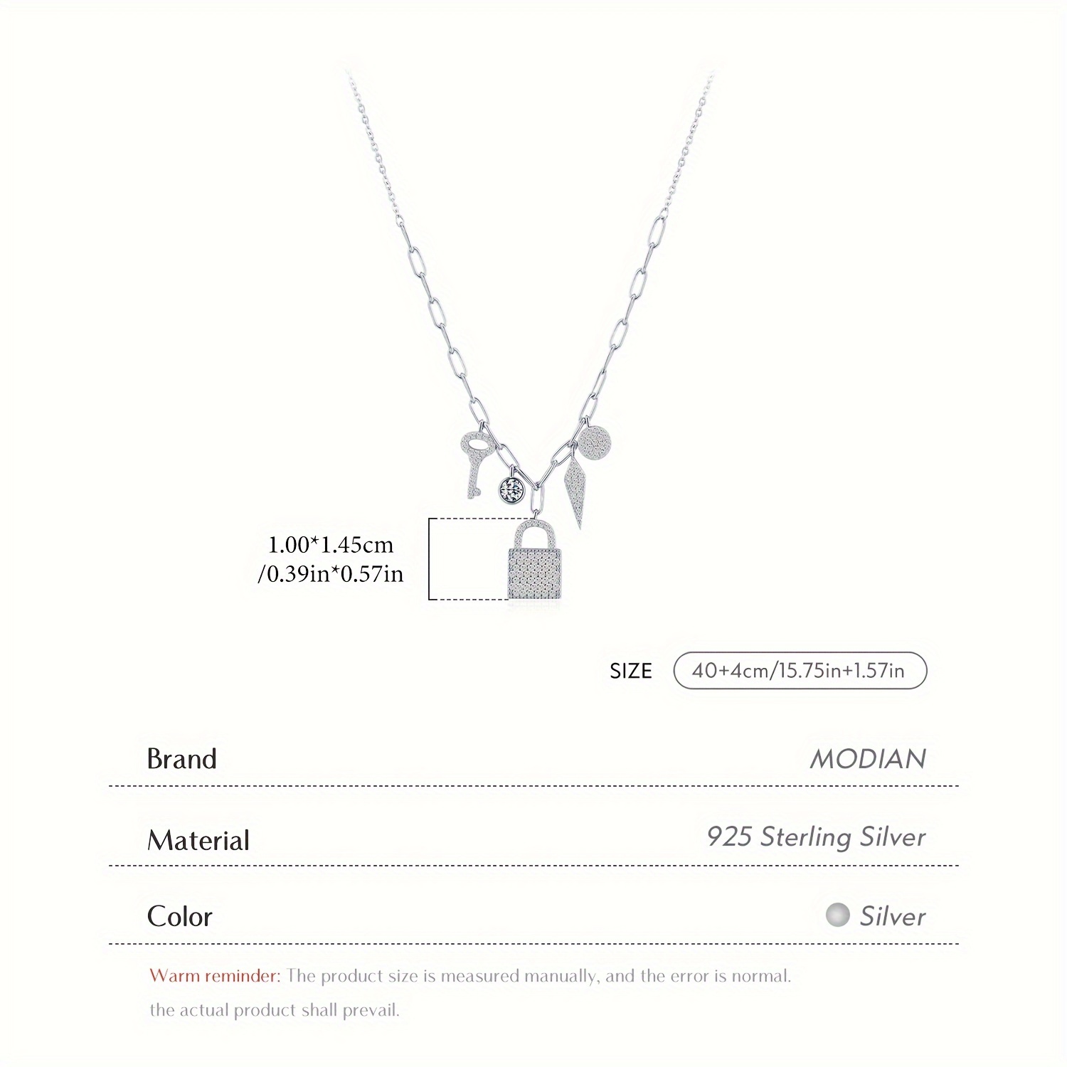 925 Silver Key Lock Pendant Necklace Wedding Jewelry