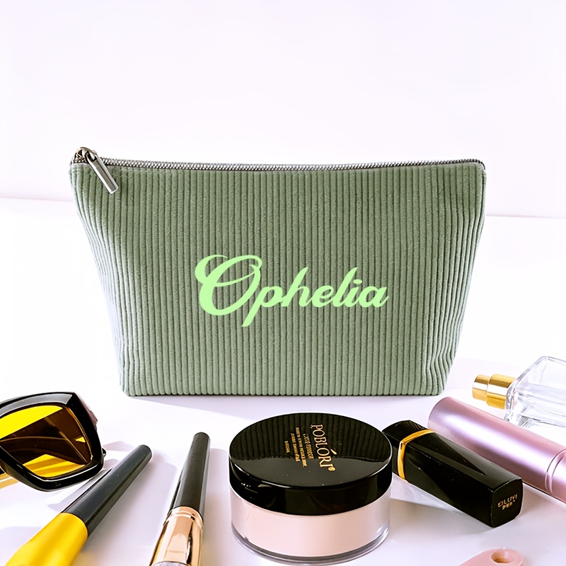 TEMU A Customized Toiletry Bag, A Corduroy Women's Makeup Pouch, Personalized Wash Bag With Custom Name, 8 Colors , A Personalized Bridesmaid Gift,