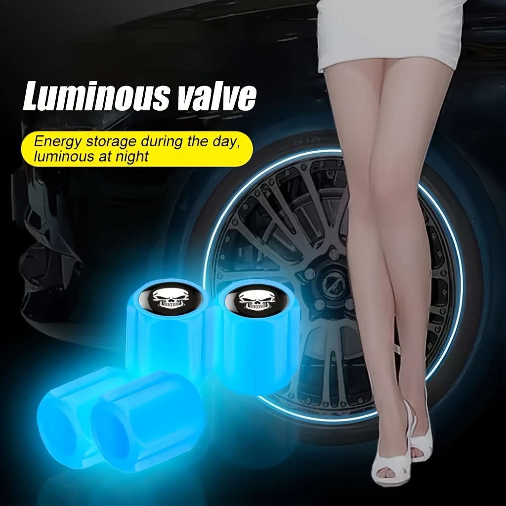 Suitable for Cars, Motorcycles, Bicycles, Cool Luminous Plastic Valves, Suitable for Night Visibility And Energy Storage, Vehicle Accessories 8pcs New Fluorescent Skull Tire Valve Caps Luminous Car Wheel Valve Caps for Cars, Fashion Valve Caps