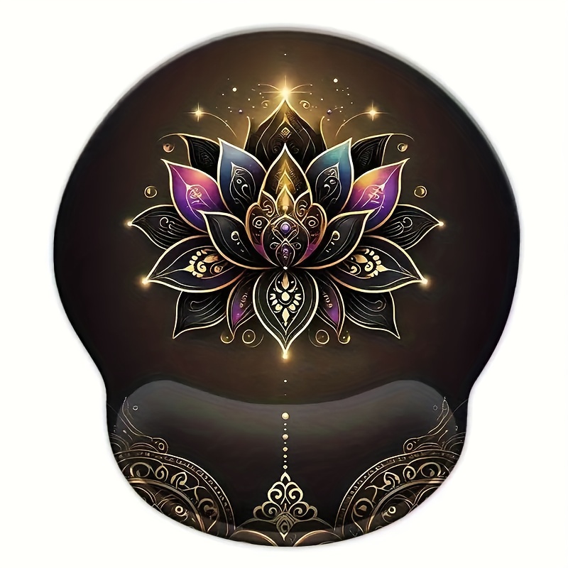 Image of 1 X Ergonomic Lotus-design Wrist Rest Mouse Pad With Non-slip Base For Smooth Gliding - Office & Gaming Desk Mat, Suitable For Home, School, Computer Use, Desktop Accessories, Office Supplies, Black