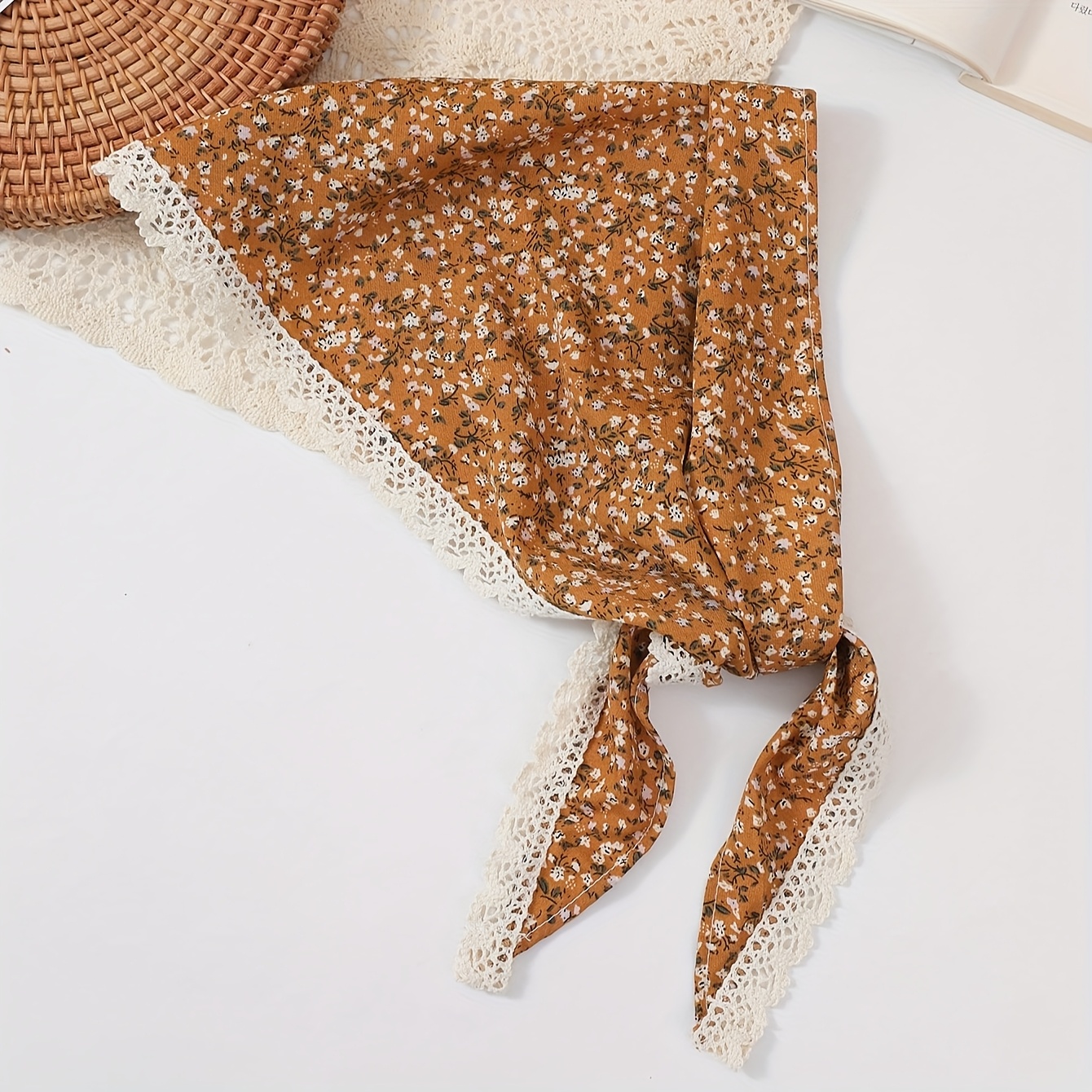 TEMU Pañuelos para la cabeza florales, diademas triangulares con ribete de encaje y bandas para el cabello estilo bohemio vintage, aptas para mujeres