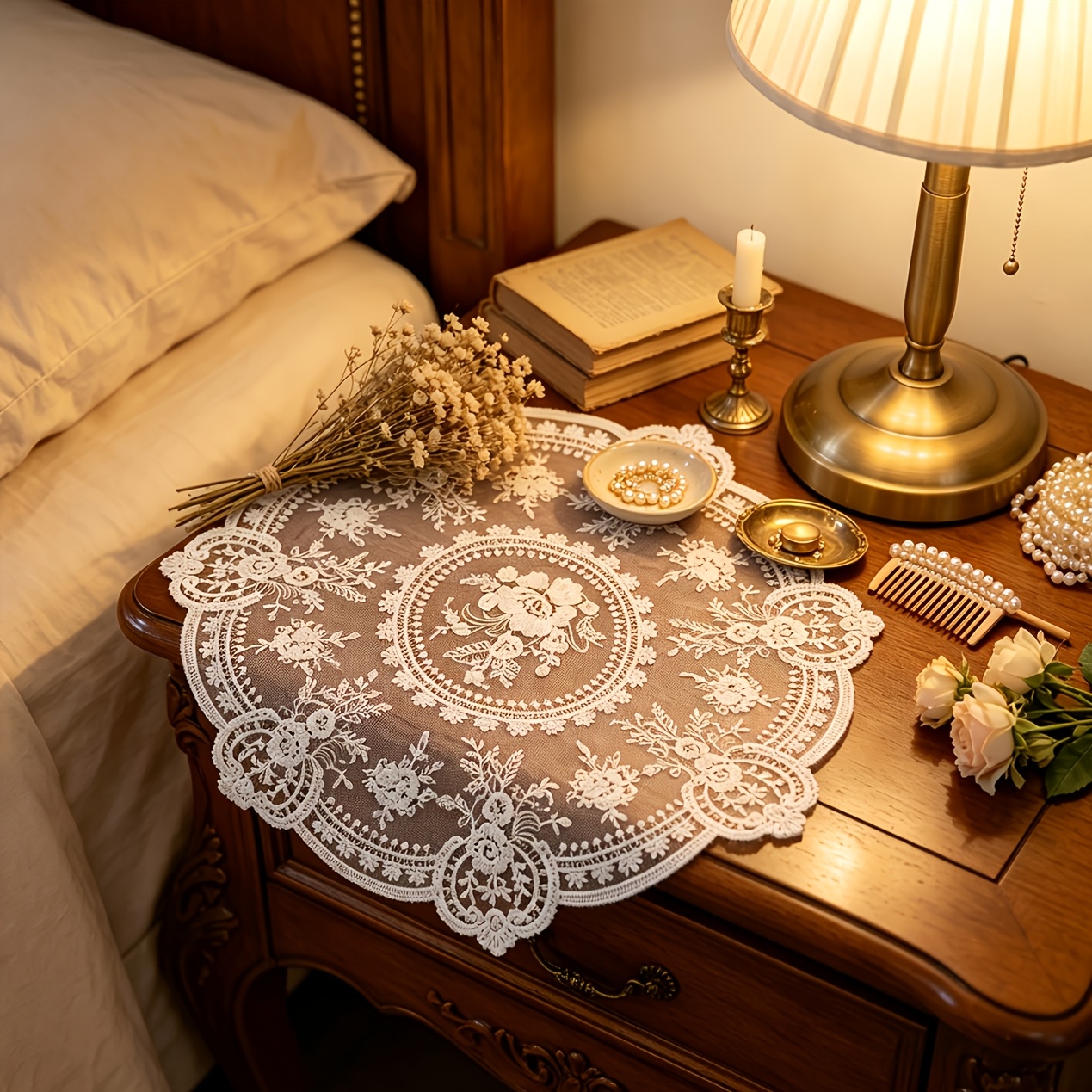 TEMU 10pcs French Romantic Lace Embroidery Mesh Placemats Pastoral Style Home Decor Hollow Table Cover Nordic Style Table Mat Home Decoration Table