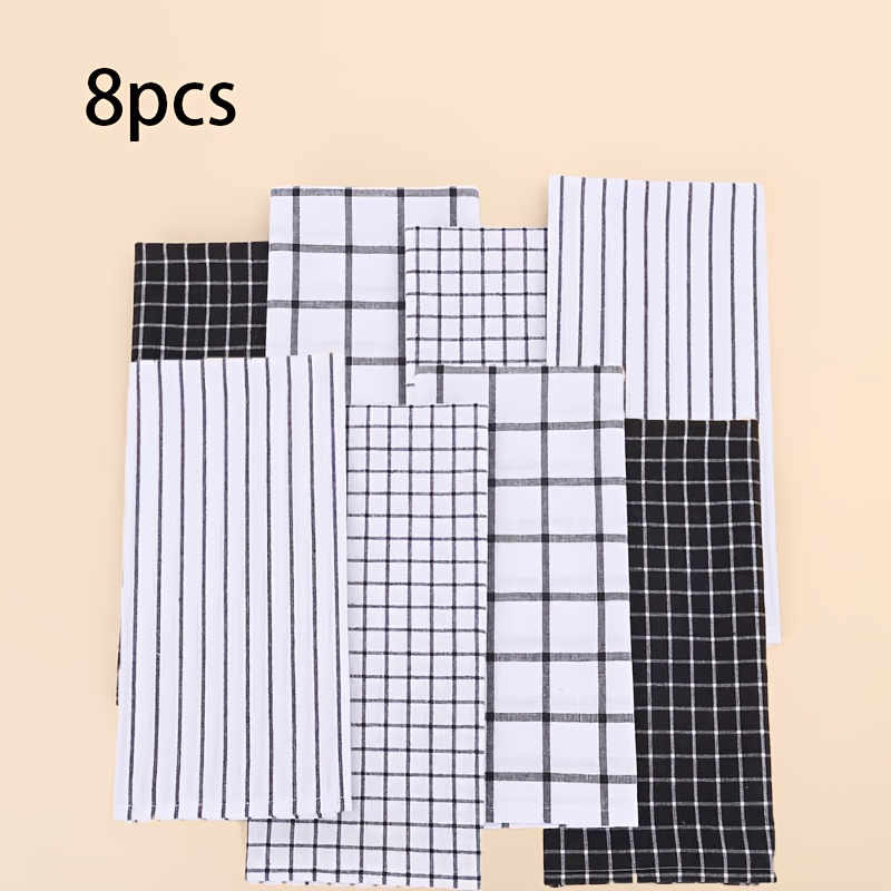 Image of 8/16pcs, Black Striped Checkered Cleaning Cloth, Absorbent, A Reusable And Practical Cleaning Cloth. Super Towel, A Household Daily Necessity.