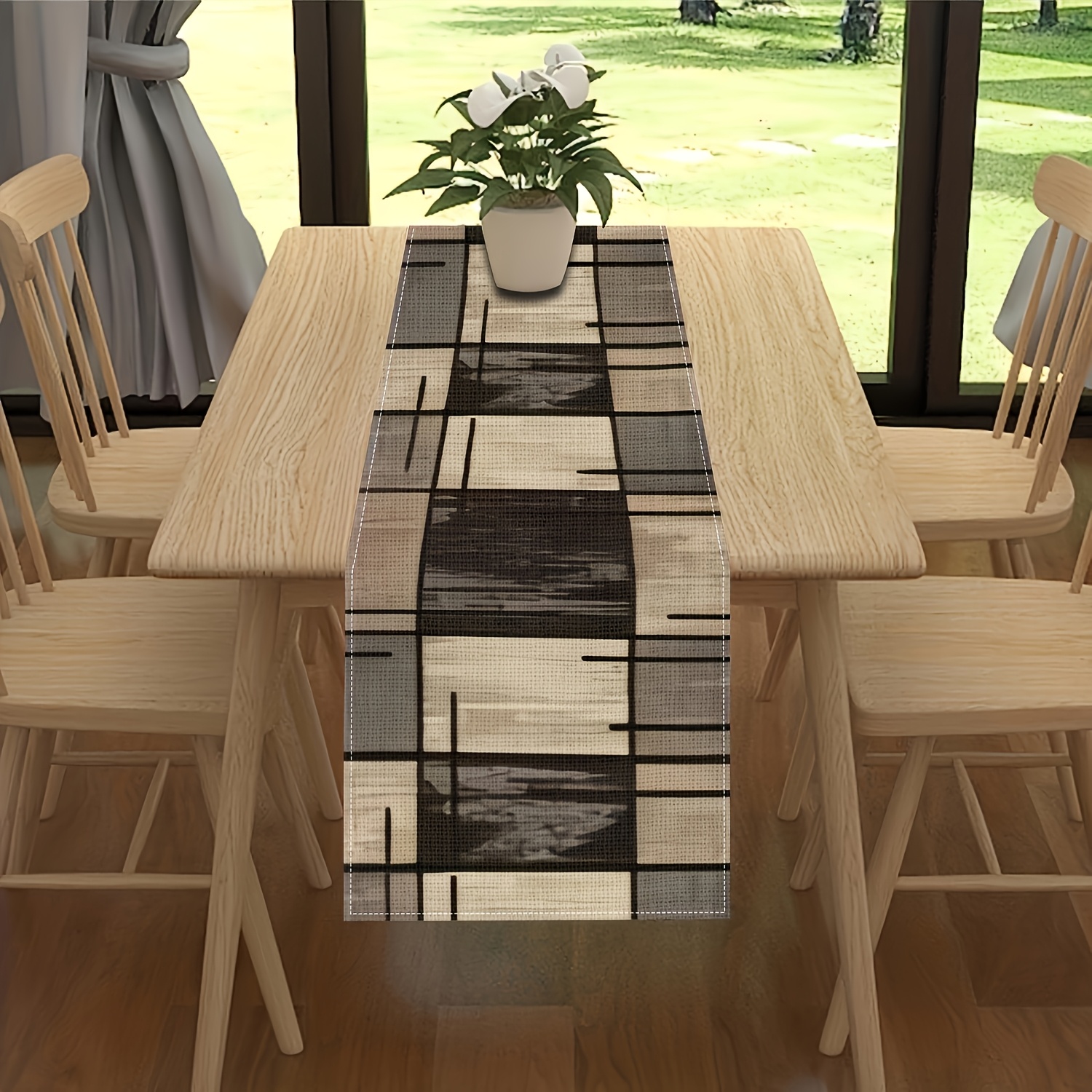 TEMU Jit1pc Elegant Gray Geometric Patterned Tablecloth - Dining Tables And Coffee Tables, Home And Restaurant Decor, Parties, Western Restaurants,