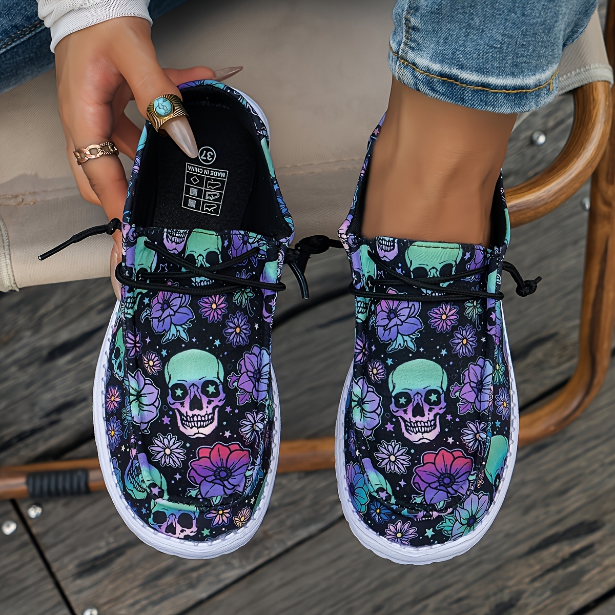 womens skull floral print slip loafers lightweight casual Temu