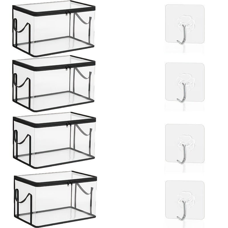 8pcs Set Large Transparent Thickened Plastic Storage Boxes with Hooks and Lids
