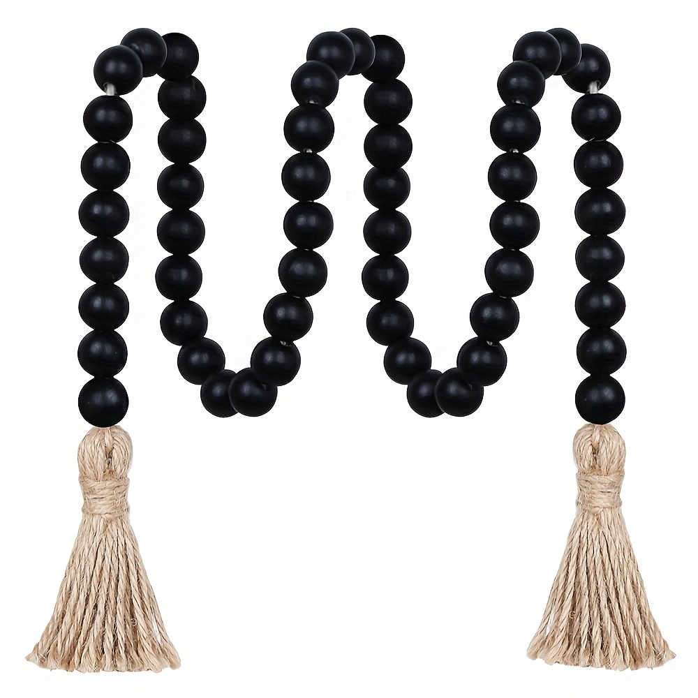 

1pc, Black 39in Wood Bead Garland Farmhouse With Tassels, Versatile Prayer Beads Boho Chic Wall Hanging Home Decor