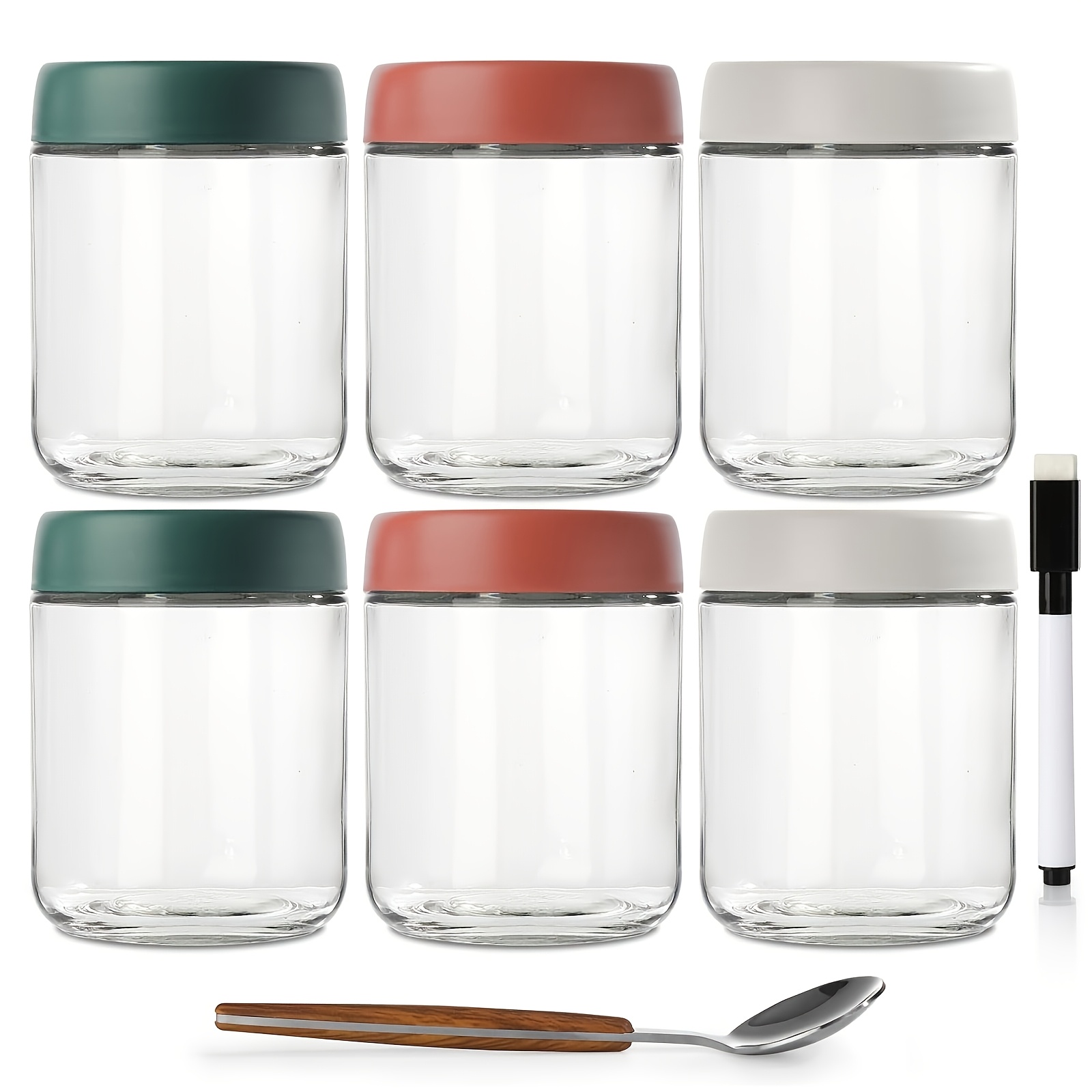 Image of Overnight Oats Jar, Glass Containers With Lids, 500ml Glass Jars With Lids-set Of 6, Overnight Oats Containers, For Yogurt Pot Cereals Condiment Dressing Sauce Snacks Juice