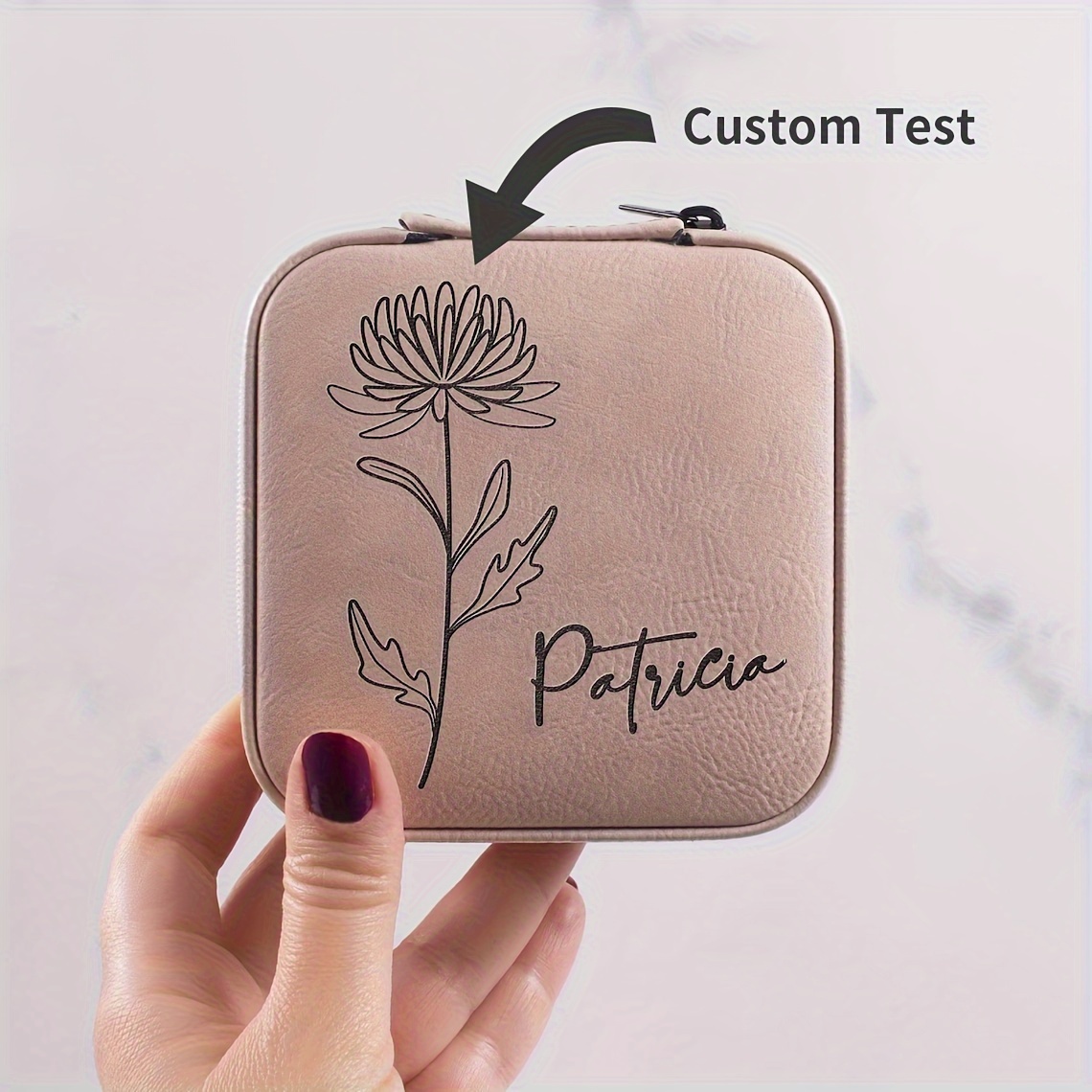 

Personalized Jewelry Box, 1pc Pu Leather Travel Case With Zipper, Custom Engraved Velvet Lined Organizer For Rings, Ideal Bridesmaid Gift For Women - Engraving Included