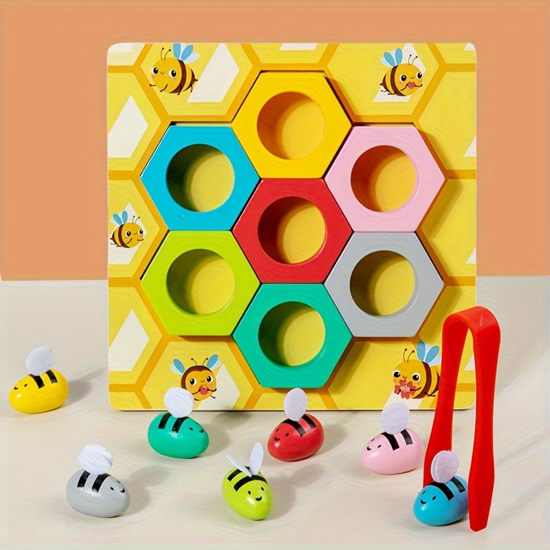 

Wooden Montessori Color Sorting Puzzle Toy, Clip The Bees To Match Game, Fine Motor Skills Toy, Perfect For Thanksgiving And Christmas Gifts