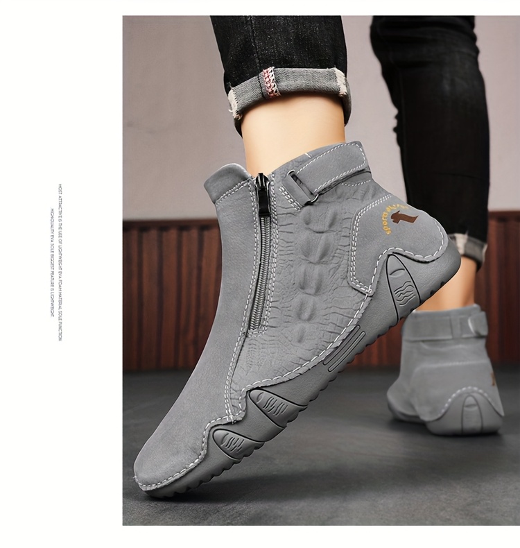 [Handmade Boots] Large Size Men's Boots | Zippered Slip-on Upper 38-48 Octopus Mid-top Rubber Sole Handmade Outdoor Boot Casual Walking Shoes
