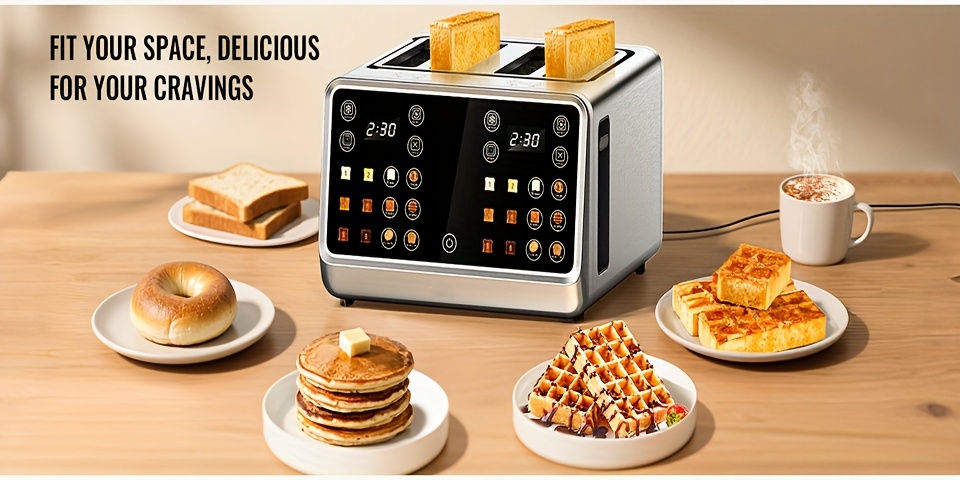 Toaster 4 Slice, Digital Smart Toaster with TouchScreen, Dual Control Panel, Single Slot Toasting, Timer, Reheat & Defrost for Bagels, Bread, Waffles, Stainless Steel Kitchen Essentials