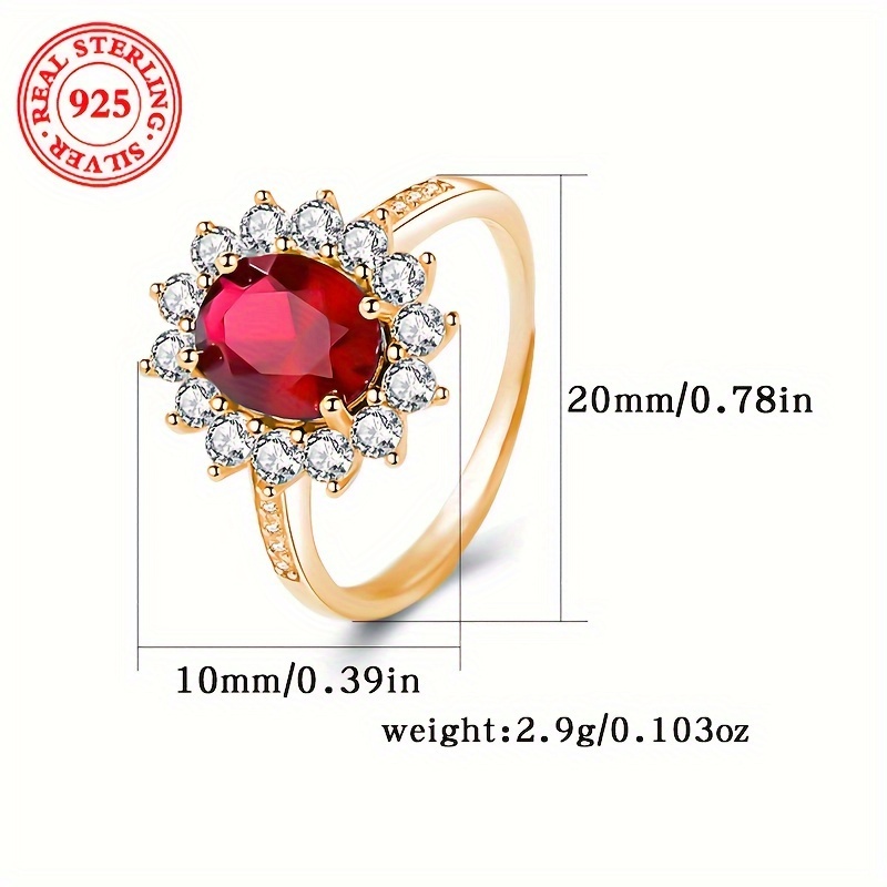 Floral Red Garnet & Cubic Zirconia Ring S925 Sterling Silver