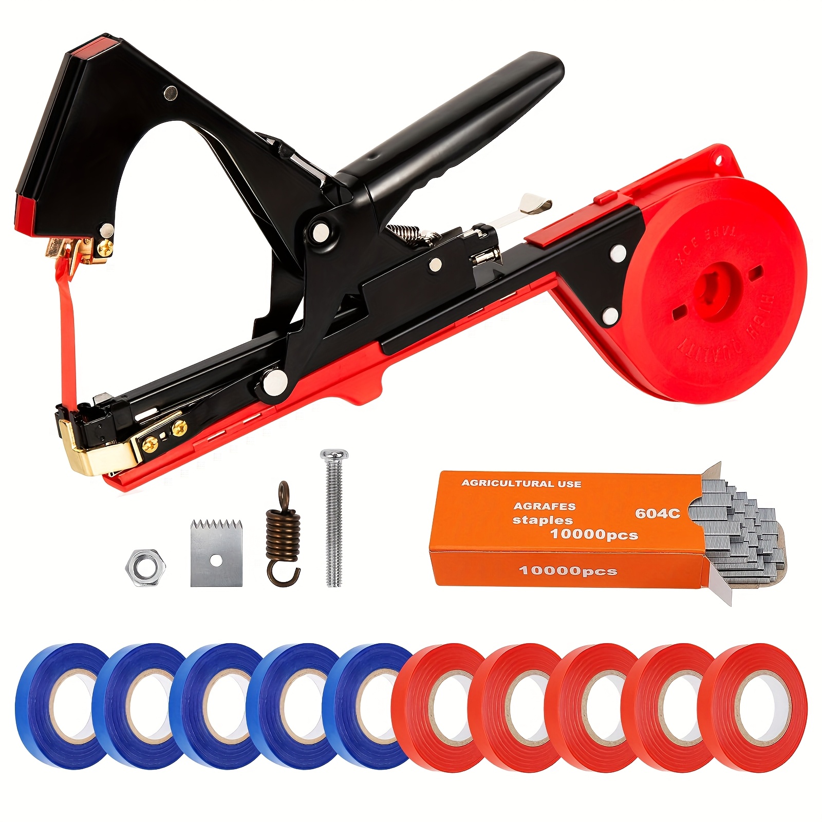 E-shop Baumfesselmaschine mit 10 Rollen Klebeband, Klammerbänder – Gartenwerkzeug für Trauben, Himbeeren, Tomaten und Gemüsepflanzen