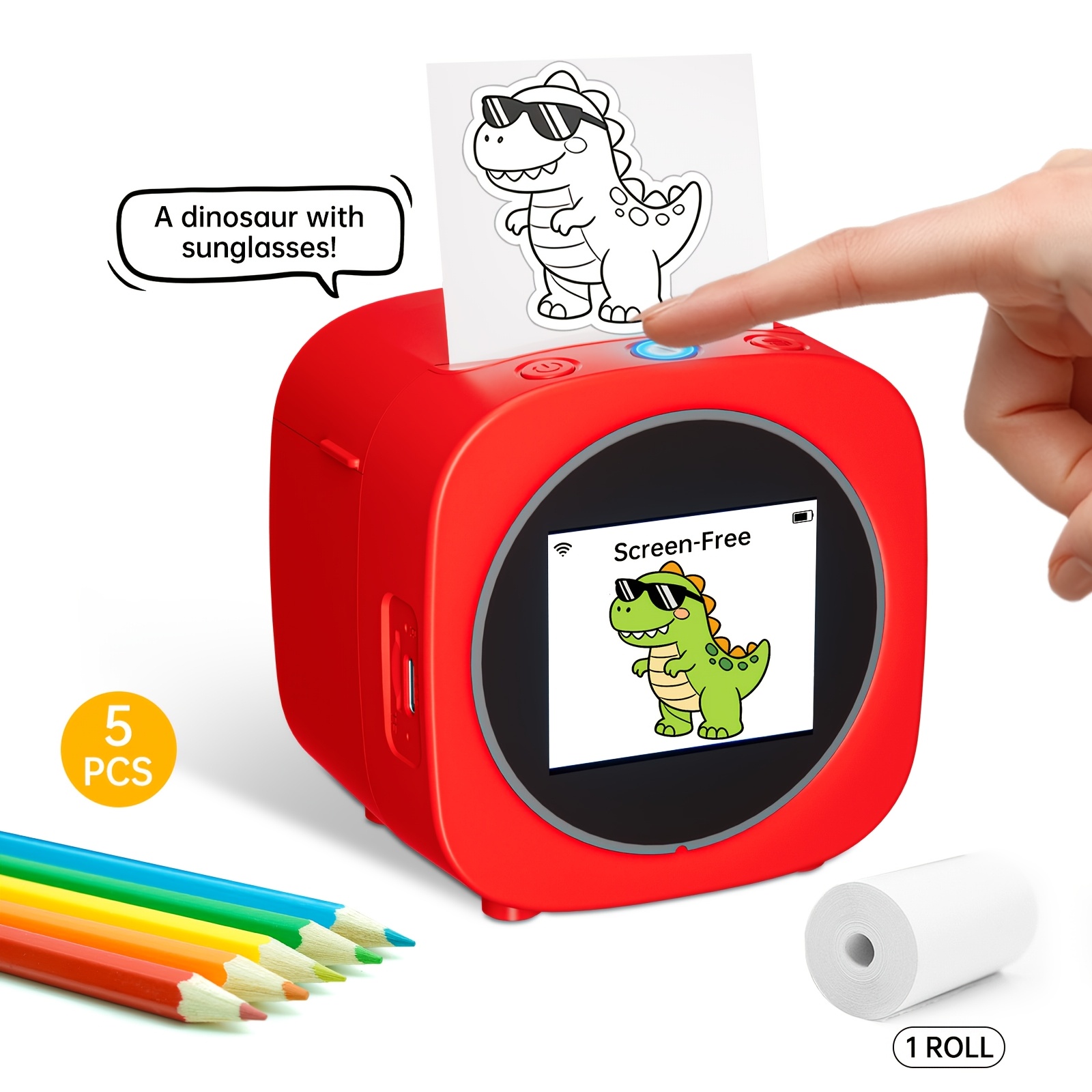 Image of Sticker For Kids: Portable Inkless Thermal With Safe Paper Rolls, Wireless Screen-free Device For Journals, Home Organization, And Office Labels.(1printer+1roll 5pcs)