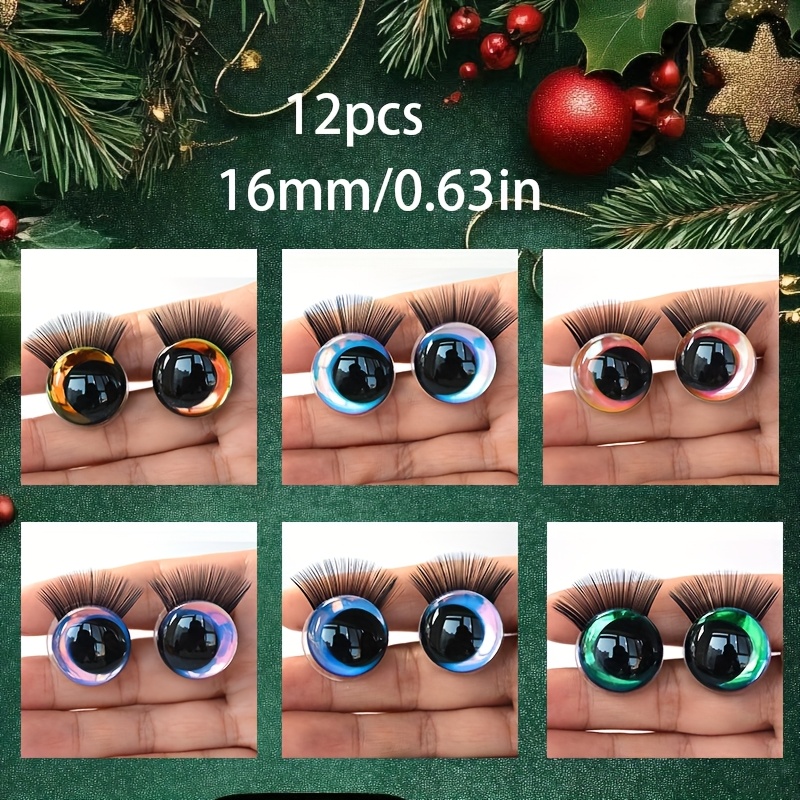 Image of 12pcs 16mm Christmas Doll Diy With Lashes - Multicolor Plastic Doll Eyes, Suitable For Handmade Crafts, , Suitable 14+, Ideal For Crochet And Sewing Projects, Handmade Accessories | | Durable